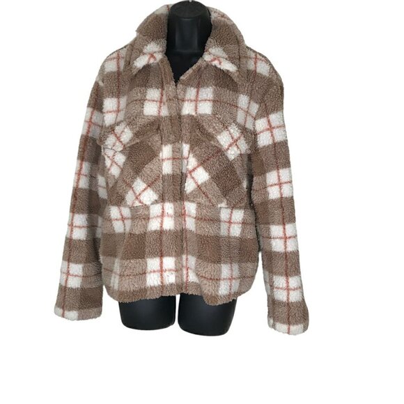 7 FOR ALL MANKIND | TEDDY CROP BROWN PLAID JACKET SIZE M - Picture 3 of 8